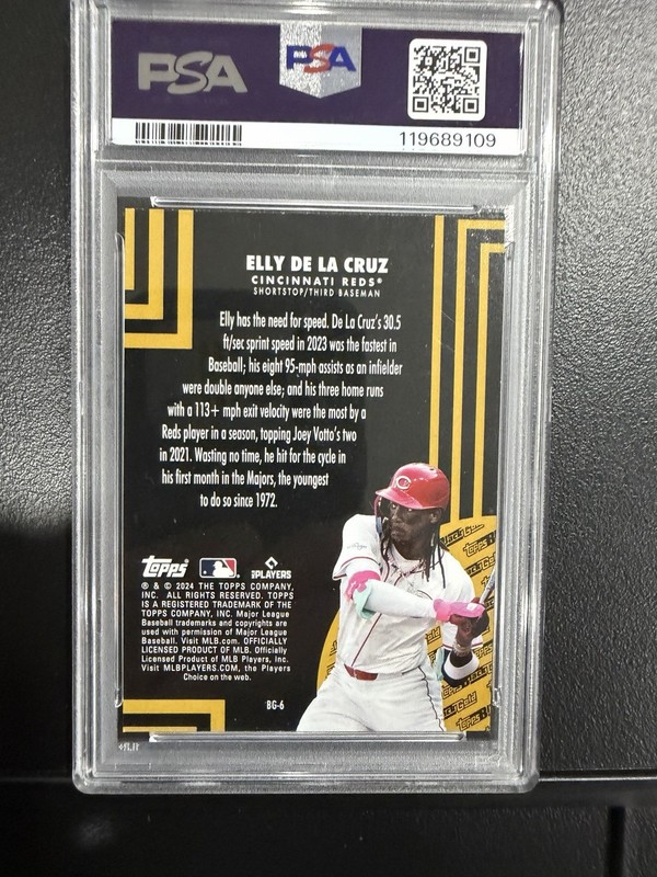Topps 2024 Update Black Gold Blue #BG-6 Elly De La Cruz RC PSA 10 Reds view 2