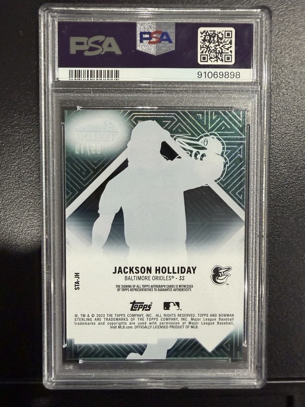 Topps 2023 Bowman Sterling Sterlingtek Jackson Holliday Aqua /10 PSA 9 Orioles view 2