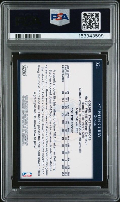 Stephen Curry Signed Autographed 2009 Topps #321 Rookie Card RC PSA view 2