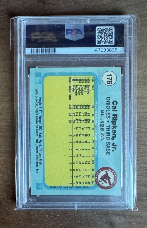 1982 Fleer Cal Ripken Jr. #176 - PSA 8 NM-MT view 2