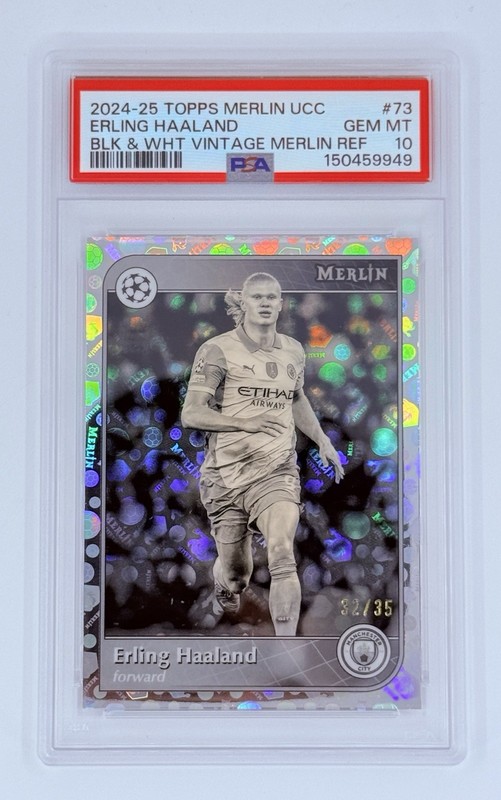 Erling Haaland 2024-25 Topps Merlin UEFA Black & White Vintage #/35 PSA 10