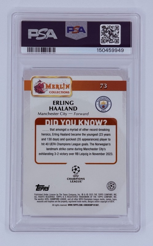 Erling Haaland 2024-25 Topps Merlin UEFA Black & White Vintage #/35 PSA 10 view 2