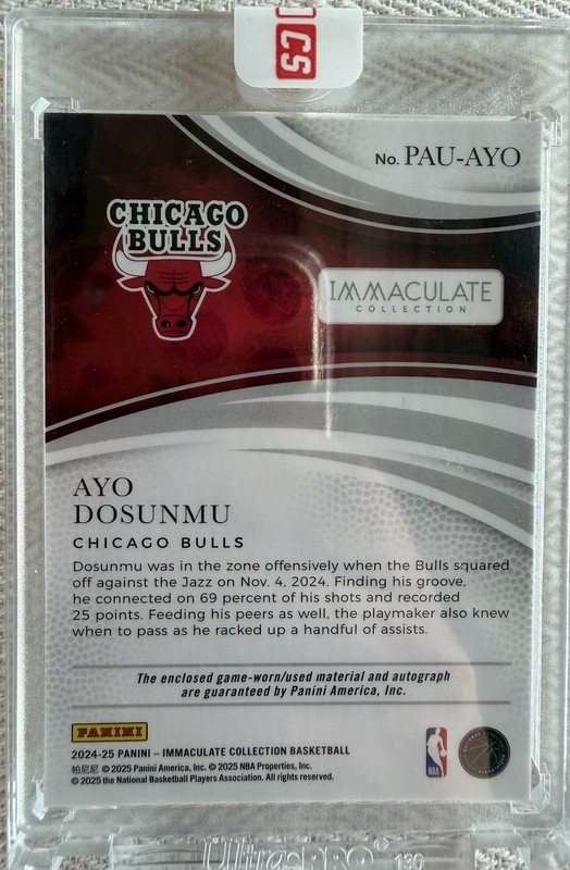 Ayo Dosunmu 2024-25 Panini Immaculate Patch Auto /25 Encased view 2