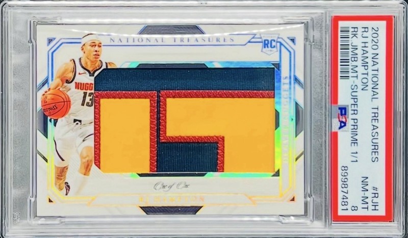 RJ Hampton 2020 National Treasures Rookie Jumbo Patch Super Prime 1/1 PSA 8