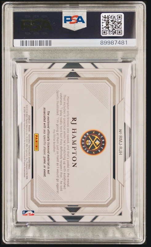 RJ Hampton 2020 National Treasures Rookie Jumbo Patch Super Prime 1/1 PSA 8 view 2