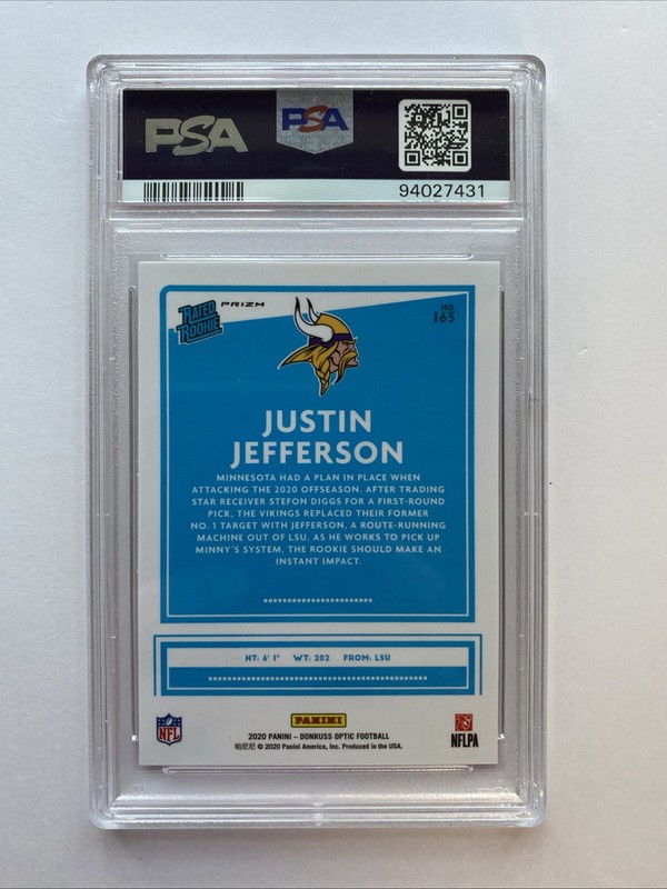 Justin Jefferson RC - 2020 Donruss Optic Holo PSA 10 view 2