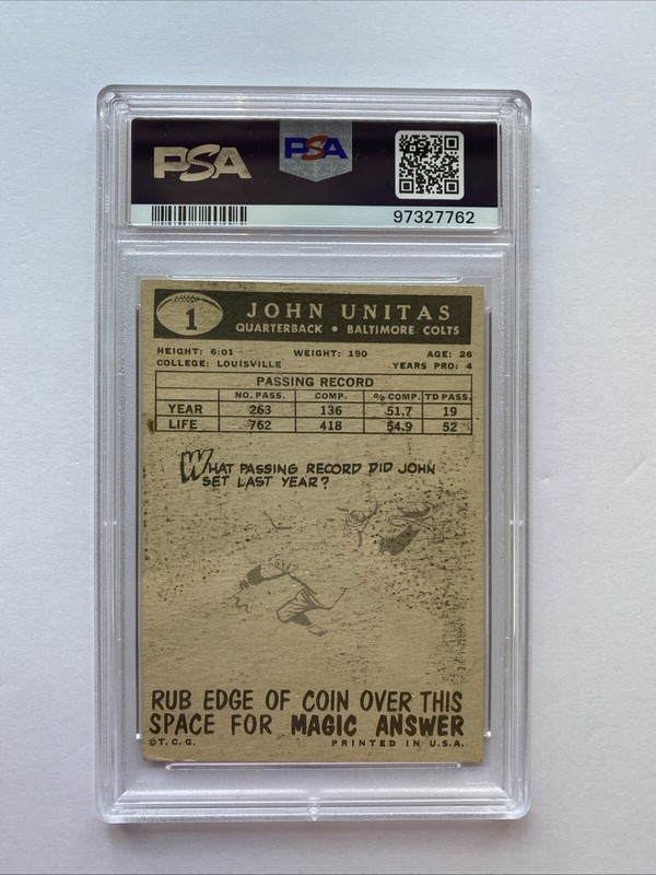 Johnny Unitas HOF COLTS 1959 Topps Card PSA 4 view 2