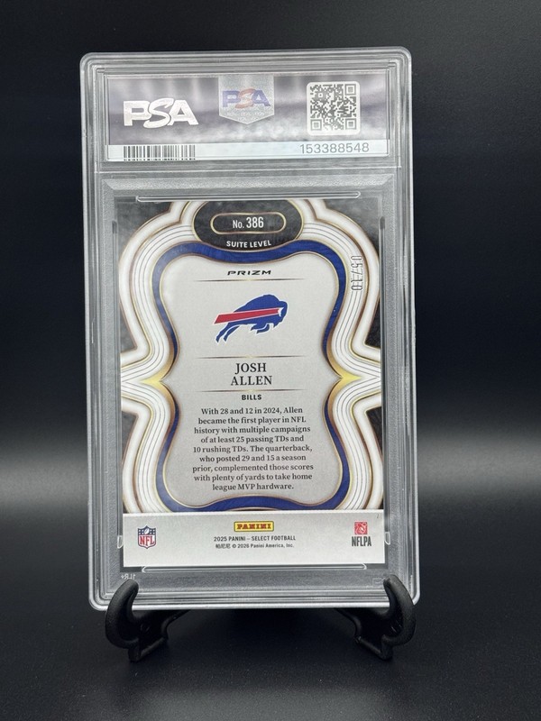 Panini 2025 Select Josh Allen Suite Level #386 Gold Prizm /10 PSA 8 Bills view 2