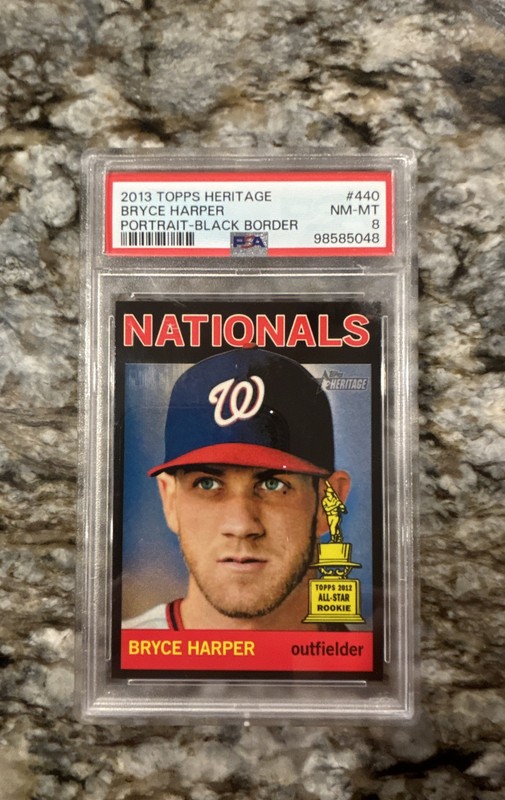 2013 Topps Heritage BRYCE HARPER #440 Portrait Black Border SP Nationals PSA 8