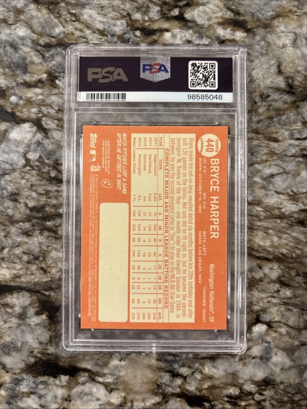 2013 Topps Heritage BRYCE HARPER #440 Portrait Black Border SP Nationals PSA 8 view 2