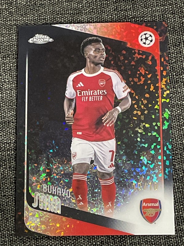 2025-26 Topps Chrome UEFA UCC Bukayo Saka Black Speckle Refractor 10/10 Arsenal