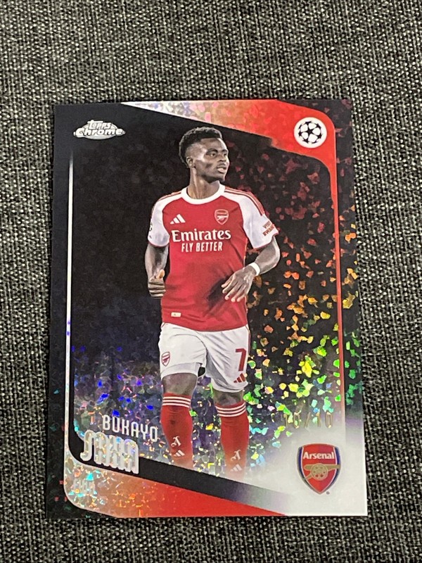 2025-26 Topps Chrome UEFA UCC Bukayo Saka Black Speckle Refractor 10/10 Arsenal view 2