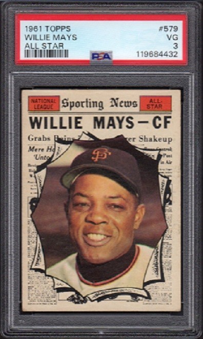 1961 Willie Mays Topps Baseball Card #579 All Star Graded PSA 3 Very Good (VG)