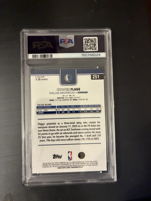 2025-26 Topps Chrome Basketball Cooper Flagg #251 (RC) PSA 10 view 2