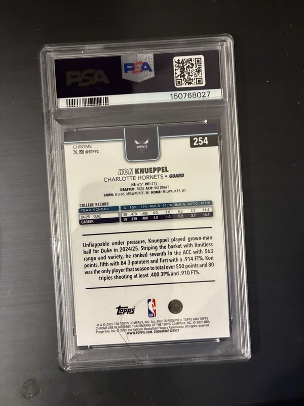 2025-26 Topps Chrome Basketball Kon Knueppel #254 (RC) PSA 10 view 2
