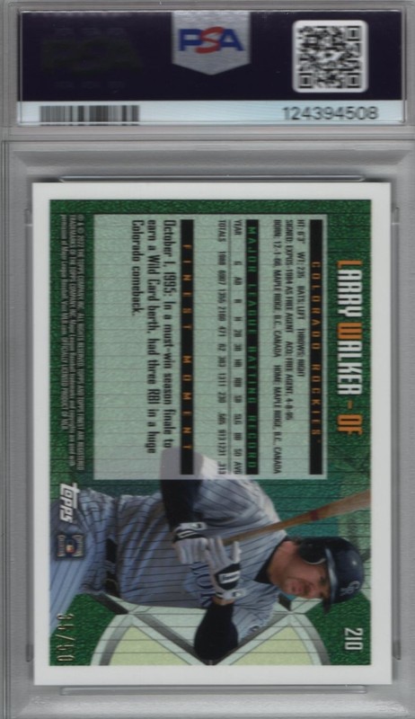 Larry Walker 2022 Finest Flashbacks Gold Refractor # 210 PSA 10 HOF 2020 Pop 2 view 2