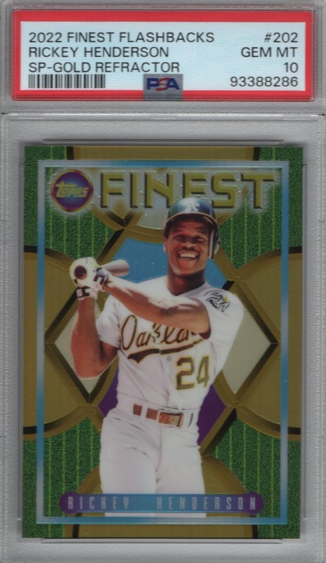 Rickey Henderson  2022 Finest Flashbacks Gold Refractor # 202 PSA 10 HOF 2009