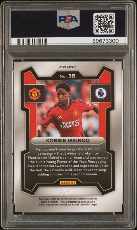 2023-24 Panini Prizm Premier League Kobbie Mainoo Rookie! Gold /10 view 2