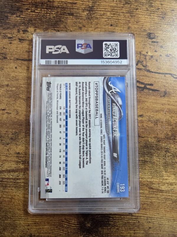 2018 Topps Chrome RONALD ACUNA JR. Rookie BRAVES PSA 10 GEM MINT view 2