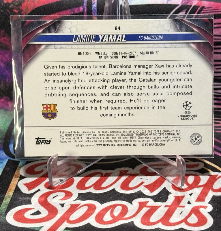 2023-24 Topps Chrome UEFA Lamine Yamal RC Rookie #64 Barcelona view 2