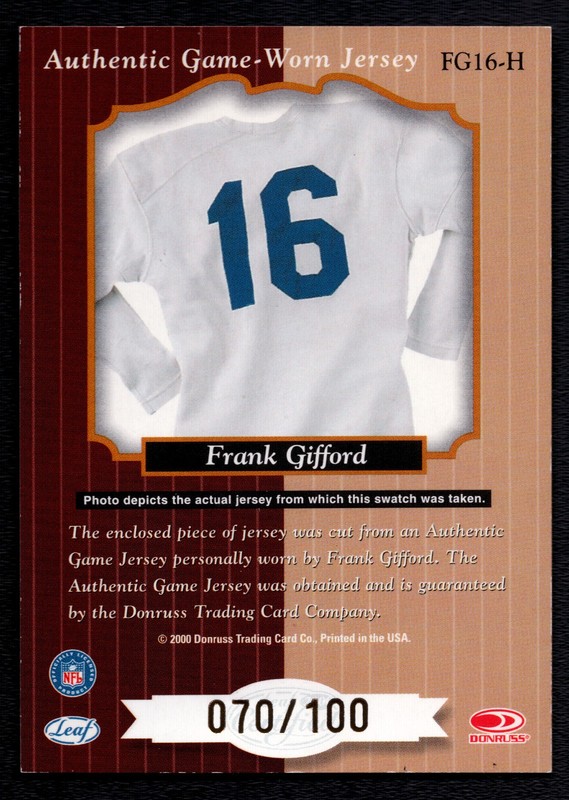Fran Tarkenton 2000 Certified Heritage Collection GAME WORN Home Jersey 070 /100 view 2