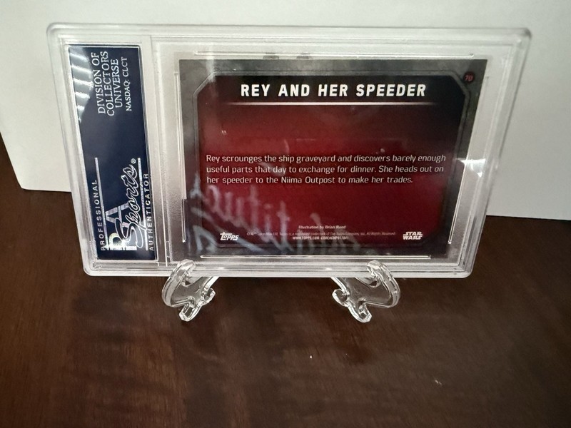 Daisy Ridley Signed Star Wars The Force Awakens Topps Card #70 Rey PSA Graded 10 view 2