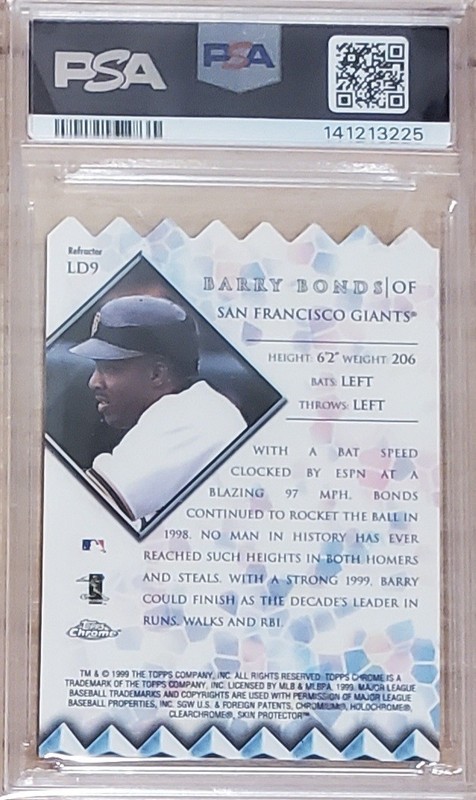 1999 Topps Chrome Barry Bonds "Lords of the Diamond" refractor, #LD9, psa 9 mint view 2