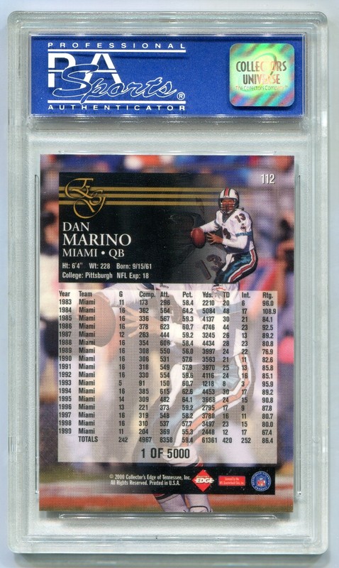2000 Collector's Edge Graded #112 - Dan Marino PSA 9 MINT - # /5000 view 2