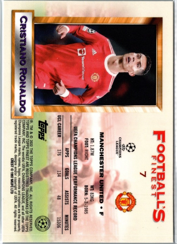 2021-22 Topps Finest Flashbacks UEFA Cristiano Ronaldo #7 All Stars Manchester view 2
