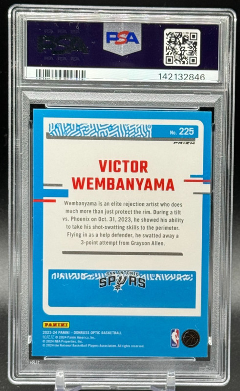 2023 Optic #225 - Victor Wembanyama - Blue Velocity RC Rated Rookie PSA 10 view 2