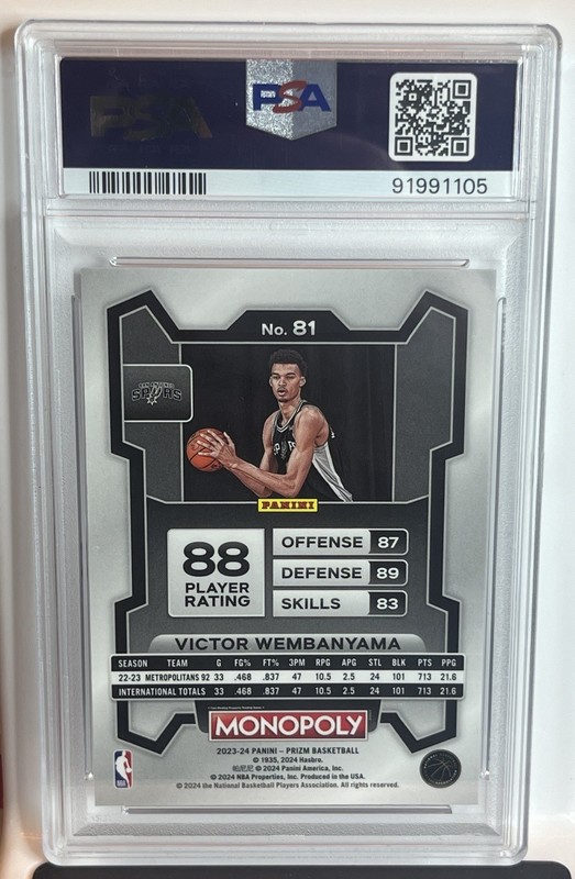 2023 Panini Prizm Monopoly  Wemby RC Victor Wembanyama Rookie #81 Spurs PSA 9 view 2