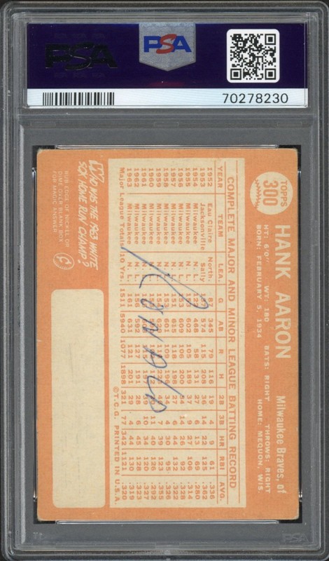 1964 Topps Hank Aaron #300 PSA 2 Good MK HOF Milwaukee Braves  view 2