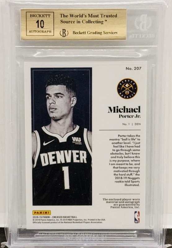 2018 Michael Porter Jr Panini Encased Gold /10 Rookie Patch Auto RPA BGS 9.5 view 2