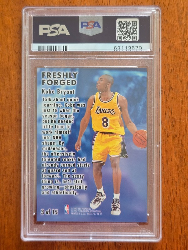 1996 METAL KOBE BRYANT ROOKIE (FRESHLY FORGED) #3 LAKERS PSA 8 LOW POP view 2