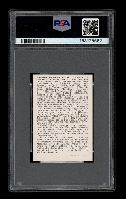 1950 Callahan Hall Of Fame Set-Break Babe Ruth PSA 7 NM view 2