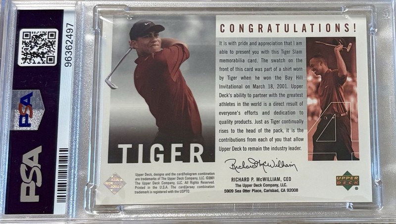 2001 Tiger Woods TIGERSLAM 4 Upper Deck Employee Exclusive PSA 10 GEM MINT view 2