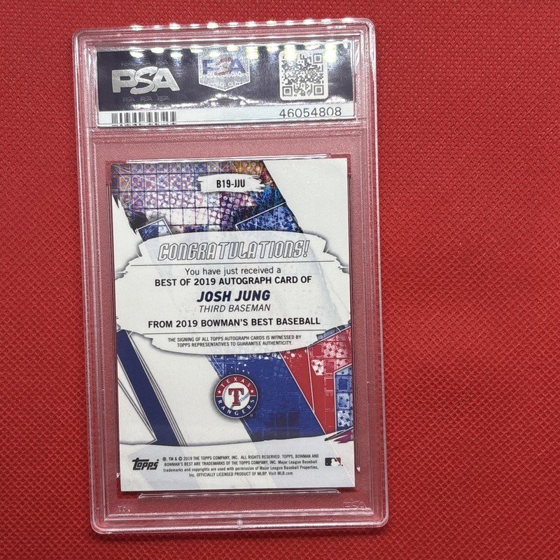2019 Bowman's Best Josh Jung #B19-JJU #/150 Blue Refractor On-Card AUTO PSA 10 view 2