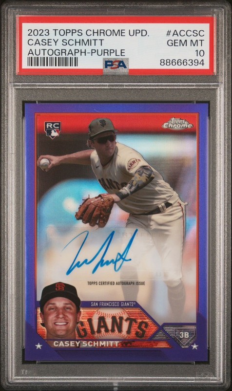 2023 Topps Chrome Update Casey Schmitt Purple Rookie Auto /250 PSA 10 RC Giants