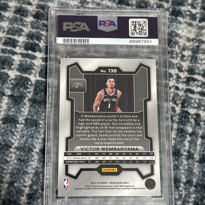 2023 Prizm #136 Victor Wembanyama Rookie PSA 10 GEM MINT RC Spurs Rookie view 2