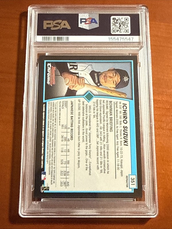 Ichiro Suzuki 2001 Bowman Chrome Refractor Rookie #351 PSA 8 NM-MT Mariners HOF view 2