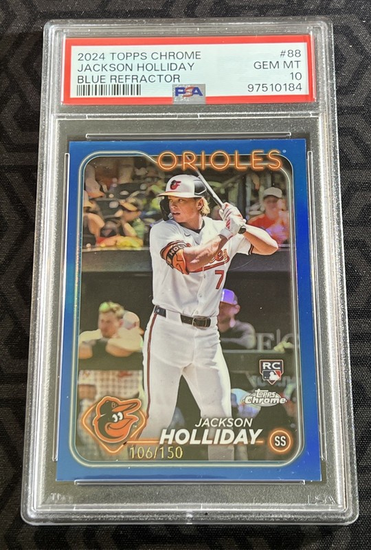 2024 Topps Chrome Jackson Holliday True Blue Refractor 106/150 RC PSA 10