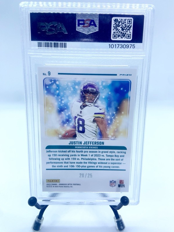 2023 Donruss Optic - Mythical Justin Jefferson Black Pandora /25 CASE HIT PSA 9 view 2