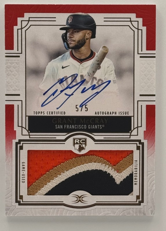 2025 Topps Definitive Collection Grant McCray Rookie Patch Auto Red /5 Giants