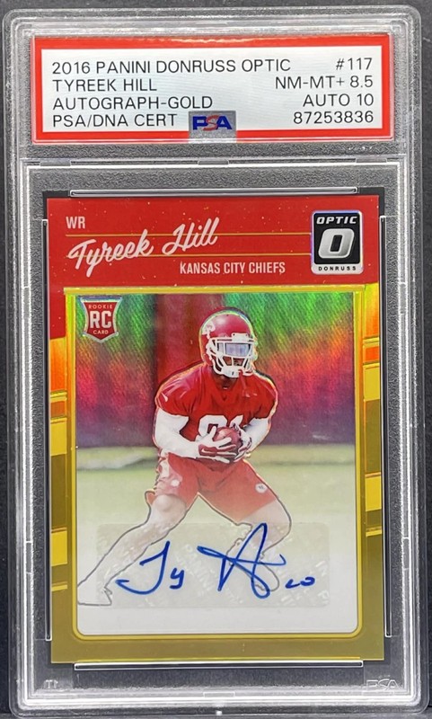 2016 Panini Donruss Optic Tyreek Hill #117 Rookie RC AUTO GOLD PRIZM /10 PSA 8.5