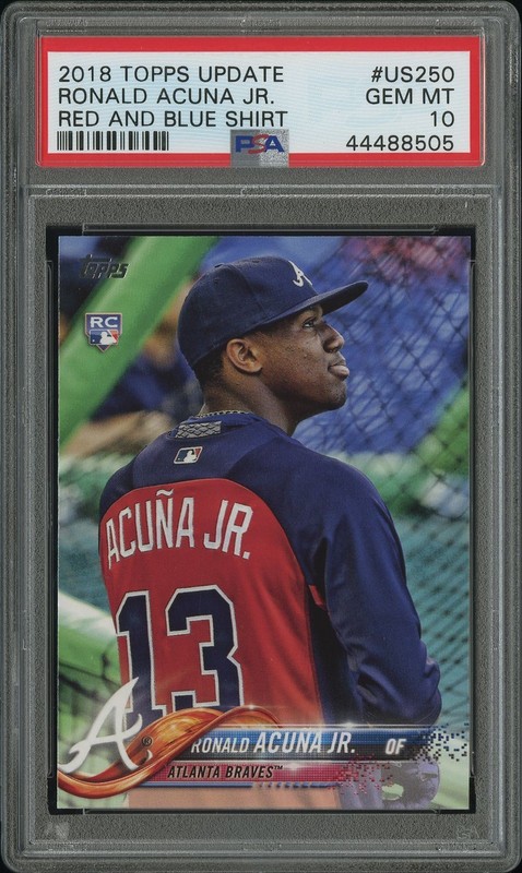 2018 Topps Update RONALD ACUNA JR. RED BLUE SHIRT ROOKIE SP #US250 PSA 10 BRAVES