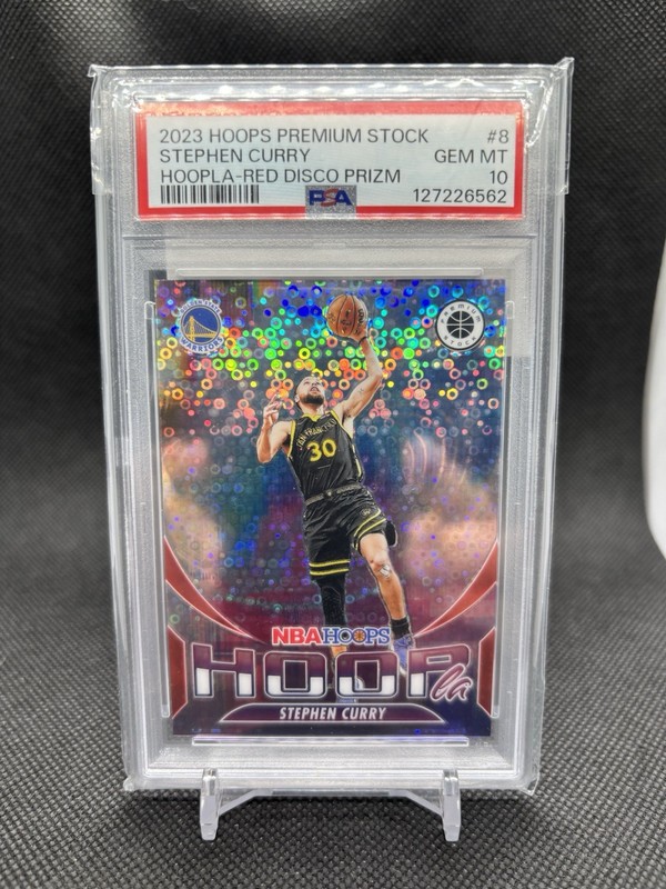 2023-24 Hoops Premium Stephen Curry Hoopla Red Disco /99 PSA 10 - Golden State