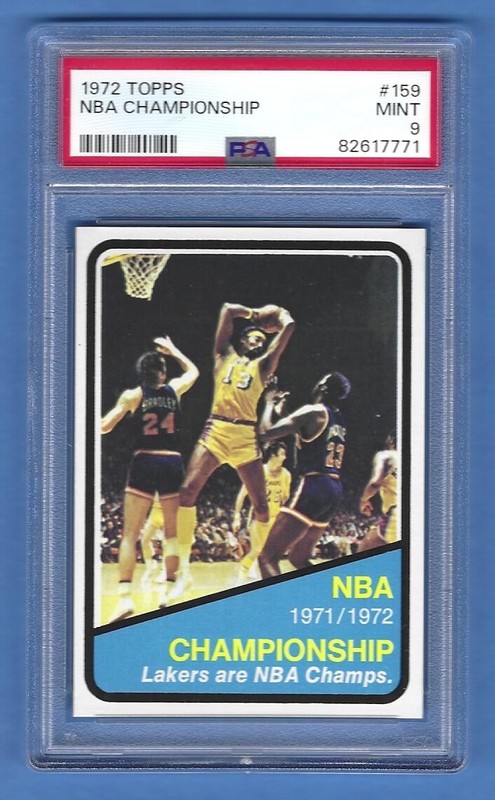 1972 Topps NBA Championship Lakers are NBA Champs #159 PSA 9 MINT  Wilt