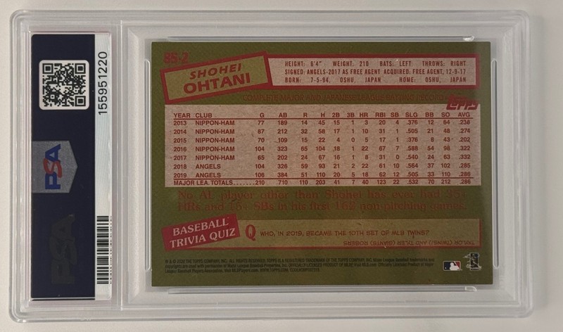 2020 Topps Shohei Ohtani 1985 35th Anniversary Angels PSA 8 view 2