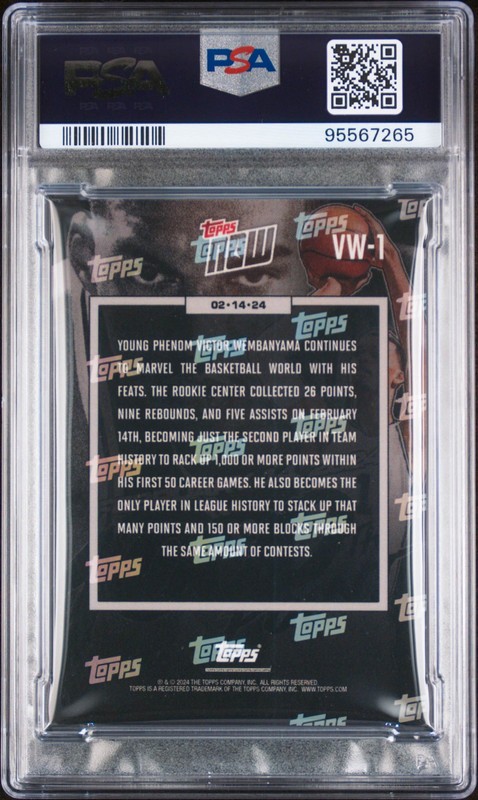 2023-24 Topps Now Victor Wembanyama RC Rookie #VW-1 Spurs PSA 9 Mint view 2