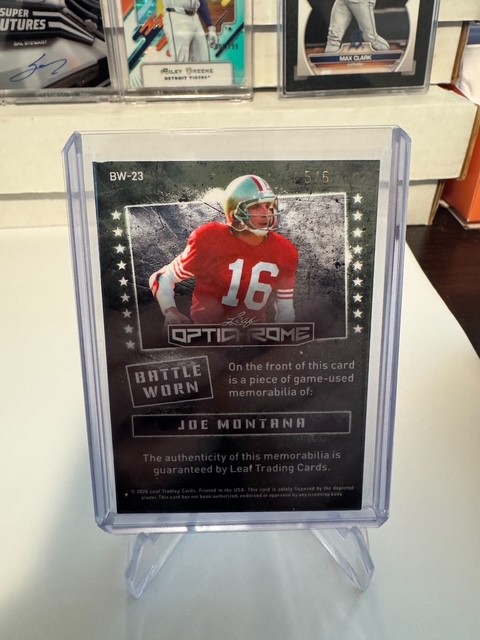 Joe Montana 2026 Leaf Optichrome Football Game Used Jersey 5/6 49ers view 2